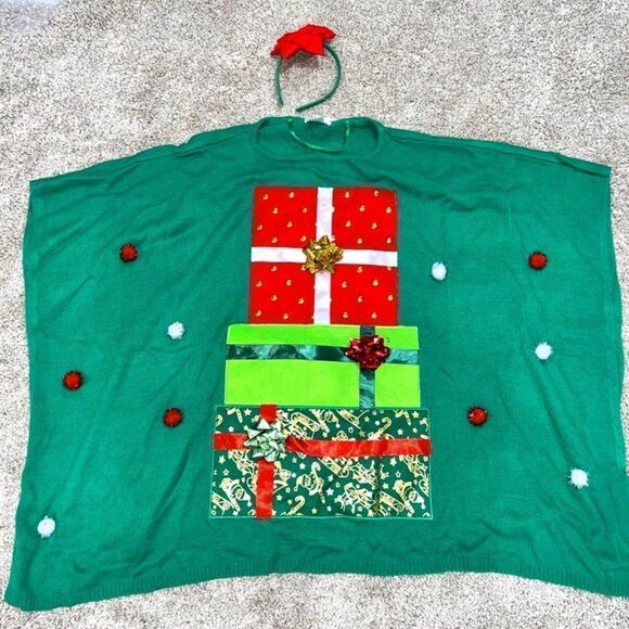 - WOMENS NEW CHRISTMAS PRESENT HOLIDAY PARTY PONCHO - Picture 4 of 7